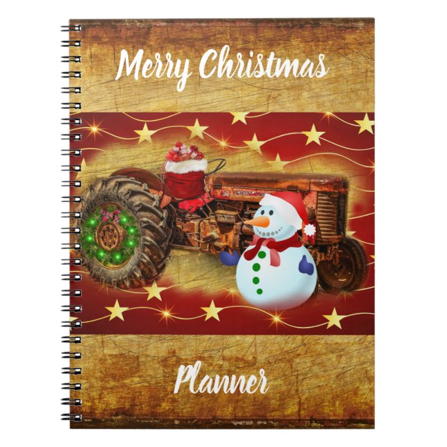 Frosty's Vintage Red Tractor Christmas Notebook (Front)