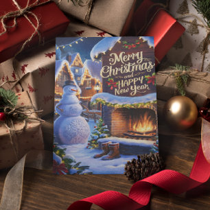 Frostys Warm Welcome by the Fireplace  Postcard