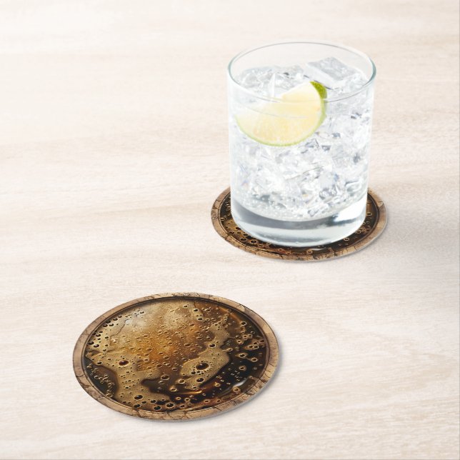 Frothy Beer Barrel Round Paper Coaster (Insitu)