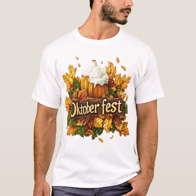 Frothy Beer Mugs With Fall Maple Leaves Clipart T-Shirt (Front)