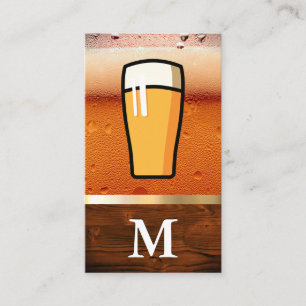 Frothy Glass of Beer   Wood Grain Gold Metallic Business Card