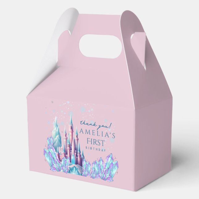 Frozen 1st Birthday Cartoon Castle First Birthday Favour Box (Front)