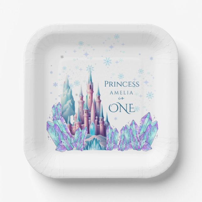 Frozen 1st Birthday Cartoon Castle First Birthday Paper Plate (Front)