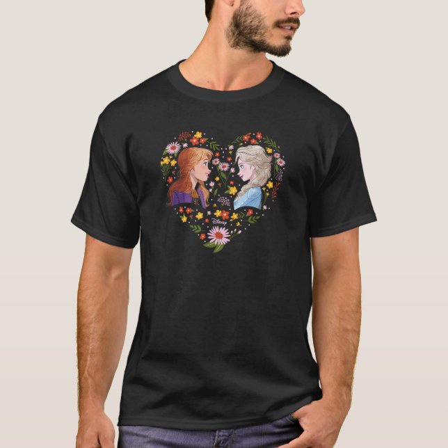 Frozen 2 Anna Elsa Floral Heart  T-Shirt (Front)