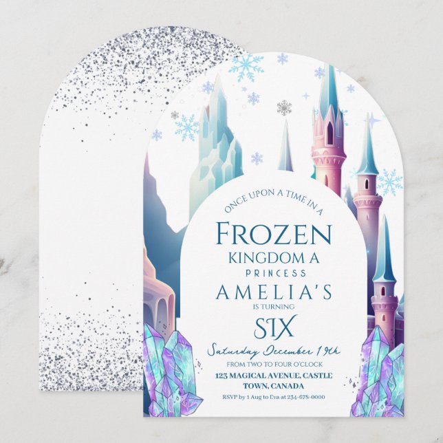 Frozen 6th Birthday Cartoon Castle Invitation (Front/Back)