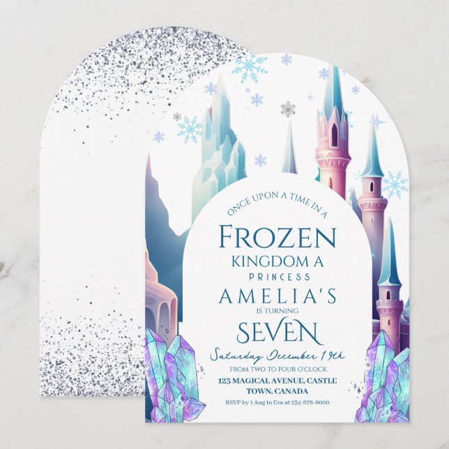 Frozen 7th Birthday Cartoon Castle Invitation (Front/Back)