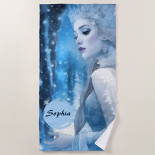 Frozen Beauty Snow Queen in Winter Wonderland Beach Towel