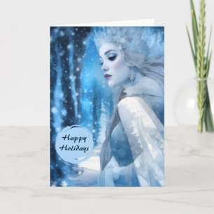 Frozen Beauty Snow Queen in Winter Wonderland Holiday Card