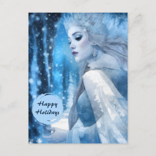 Frozen Beauty Snow Queen in Winter Wonderland Holiday Postcard
