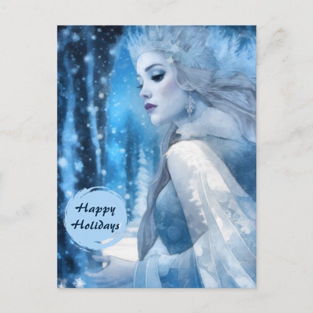 Frozen Beauty Snow Queen in Winter Wonderland Holiday Postcard (Front)