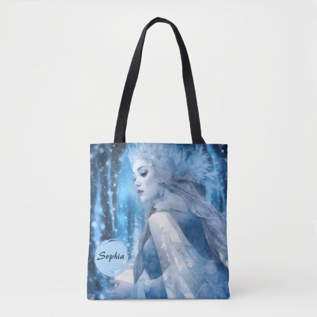 Frozen Beauty Snow Queen in Winter Wonderland Tote Bag (Front)