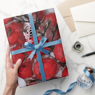 Frozen Berries on a Tree Branch Photo Wrapping Paper