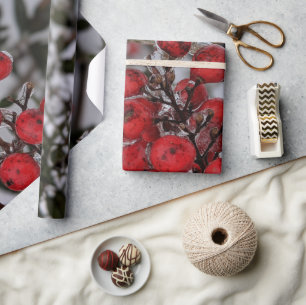 Frozen Berries on a Tree Branch Photo Wrapping Paper
