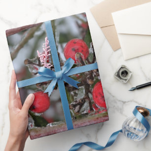 Frozen Berries on a Tree Branch Photo Wrapping Paper