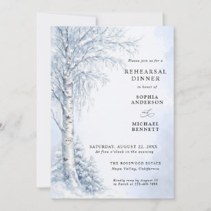 Frozen Birch Tree Wedding Rehearsal Dinner Invitation