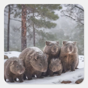 Frozen Burrow: Australian Wombat Family,  Square Sticker