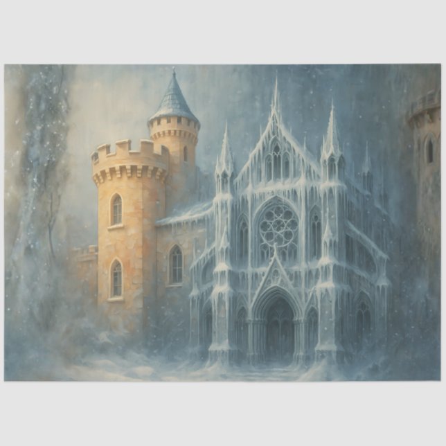 Frozen Cathedral Winter Gothic Fantasy Decoupage Tissue Paper (Front)