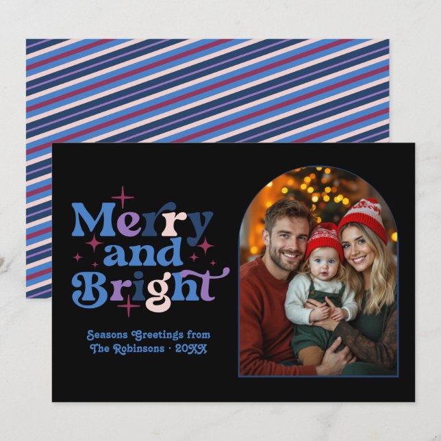 Frozen Cheeks Modern Retro Christmas Family Photo Holiday Card (Front/Back)