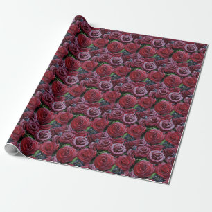 Frozen Dark Red Roses On A Grave Wrapping Paper