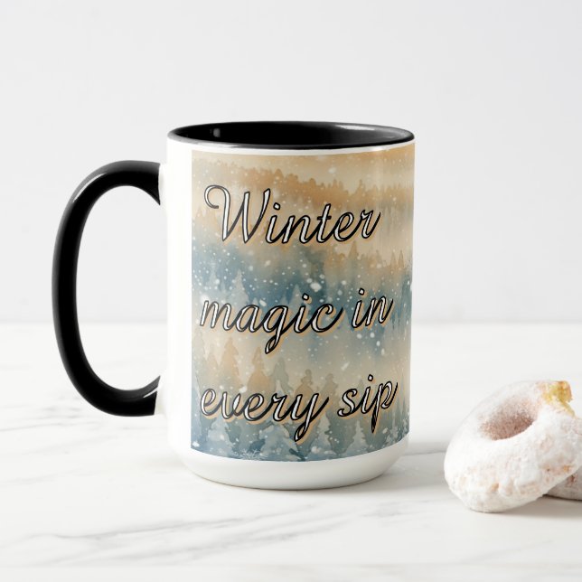 Frozen Dreams Snowy Landscape Mug (With Donut)