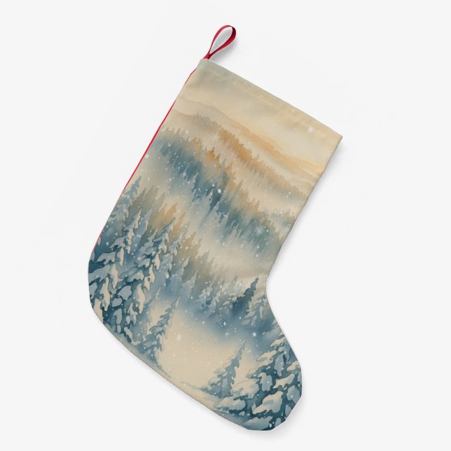 Frozen Dreams Snowy Landscape Small Christmas Stocking (Front (Hanging))
