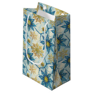 Frozen Elegance Blue and Gold Snowflake Small Gift Bag