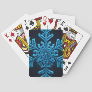 Frozen Elegance: Intricate Blue Snowflake Design Playing Cards