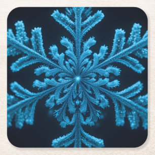 Frozen Elegance: Intricate Blue Snowflake Design Square Paper Coaster