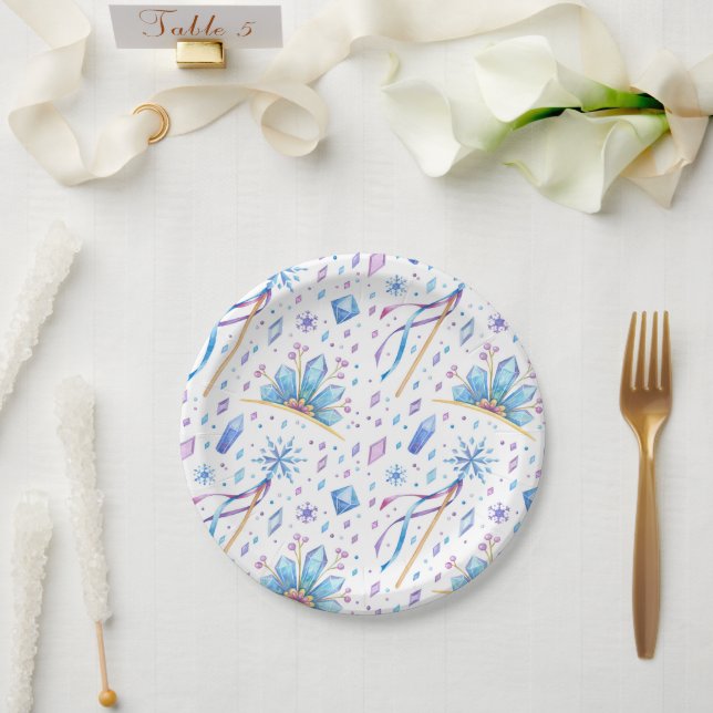 Frozen Fairy Tale Ice Princess Crowns Birthday Paper Plate (Wedding)