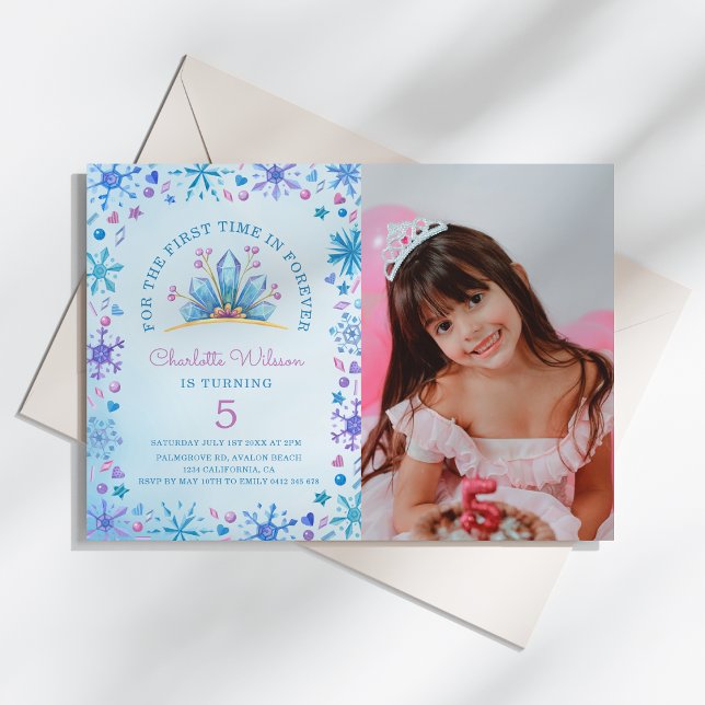 Frozen Fairy Tale Ice Princess Photo Birthday Invitation (Frozen Fairy Tale Ice Princess Crowns Photo Birthday Invitation)