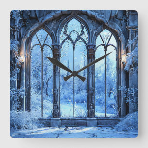 Frozen Fake window landscape Winter Snow Scenic ❄️ Square Wall Clock