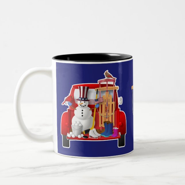 Frozen Family Fun Little Red Truck Two-Tone Coffee Mug (Left)