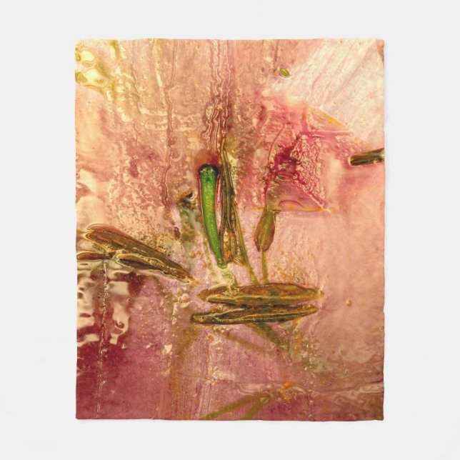 Frozen flowers and leaves. Blossoms in the ice cub Fleece Blanket (Front)
