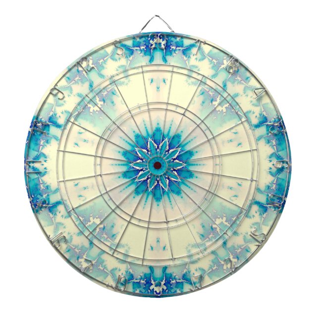 Frozen Frosty Blue Snowflake Winter Pattern Dartboard (Front)