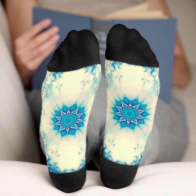 Frozen Frosty Blue Snowflake Winter Pattern Socks (Bottom)