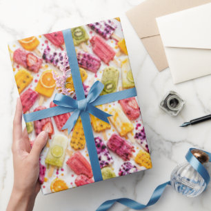 Frozen Fruit Popsicles Abstract Wrapping Paper