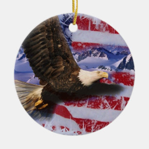 Frozen Glory, Eagle & American Flag Ceramic Tree Decoration