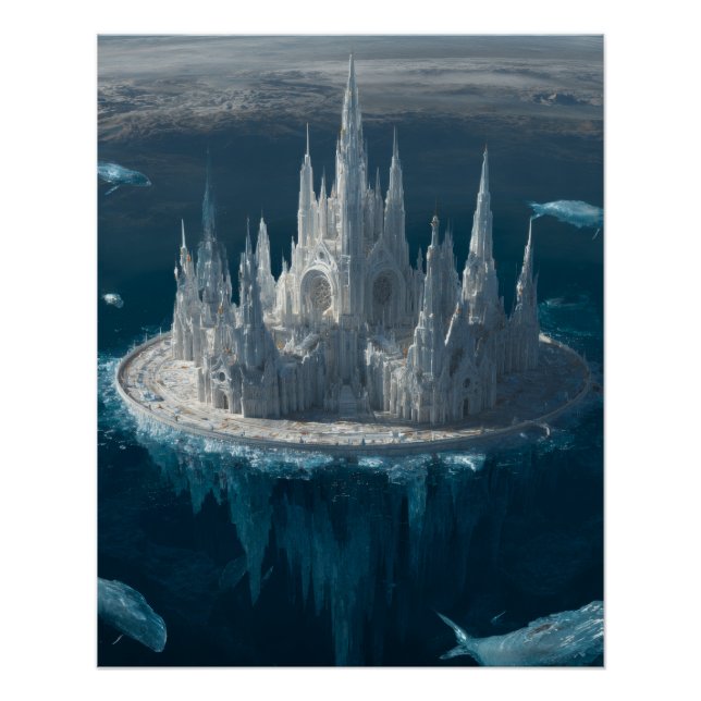 Frozen Gothic Spire Island Fantasy Art Poster (Front)