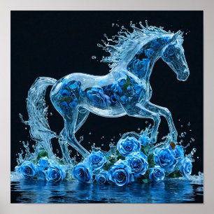 ❄️ Frozen Horse With Blue Roses Fantasy Ice Bloom Poster
