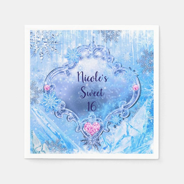 Frozen Ice & Snowflakes Winter Wonderland Party Napkin (Front)
