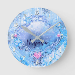 Frozen Ice & Snowflakes Winter Wonderland Sparkle Round Clock
