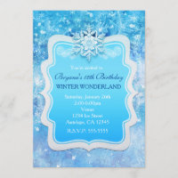 Frozen Ice Winter Wonderland Snowflake Invitations