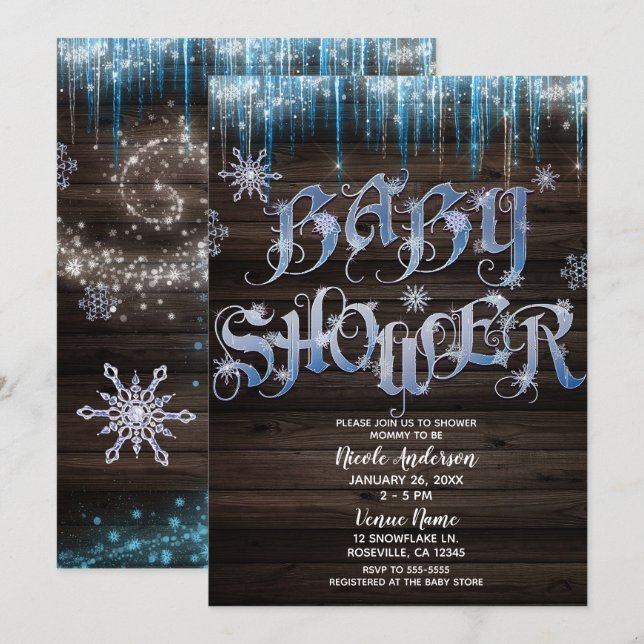 Frozen Icicles Winter Wonderland Baby Shower Invitation (Front/Back)