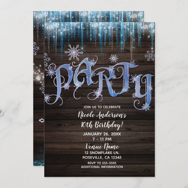 Frozen Icicles Winter Wonderland Birthday PARTY Invitation (Front/Back)