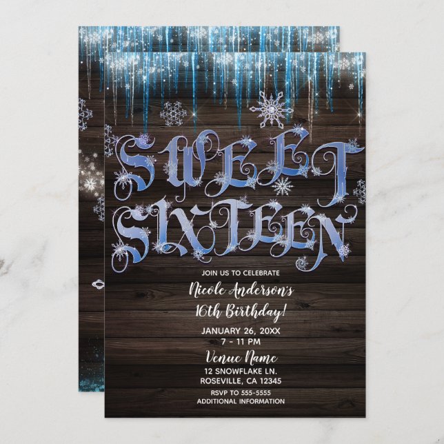 Frozen Icicles Winter Wonderland Sweet 16 Sixteen Invitation (Front/Back)