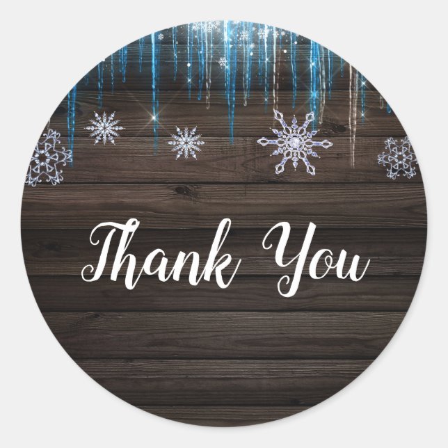 Frozen Icicles Winter Wonderland Wood Party Favour Classic Round Sticker (Front)