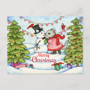 Frozen Kiss - Cute Christmas Cat Art Holiday Postcard