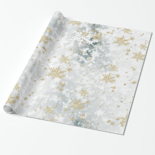 Frozen Lake Ice Fresh Fallen Gold Snowflakes Wrapping Paper