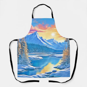 Frozen Lake Sunset Art Apron