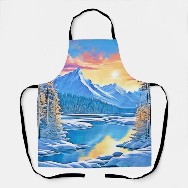 Frozen Lake Sunset Art Apron (Front)